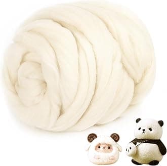 Azonee Natural Wool Roving, 100% Natural Wool Yarn for Spinning & Knitting, Needle Felting, Wet Felting, Handcrafts for Beginners (Beige, 100g)