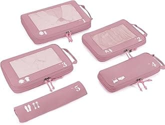 ECOHUB 5 Set Compression Packing Cubes for Suitcases Organiser Bags Travel Accessories with Shoes Bag Tear-resistant Travel Cubes with ID Tag Expandable Packing Bags(Pink)