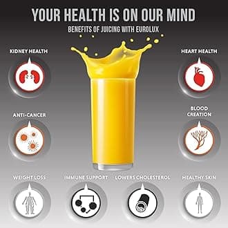 Eurolux Cast Iron Citrus Juicer | Commercial Grade Manual Hand Press | Countertop Squeezer for Fresh Fruit Juice (Bonus Stainless Steel Cup) (Orange)