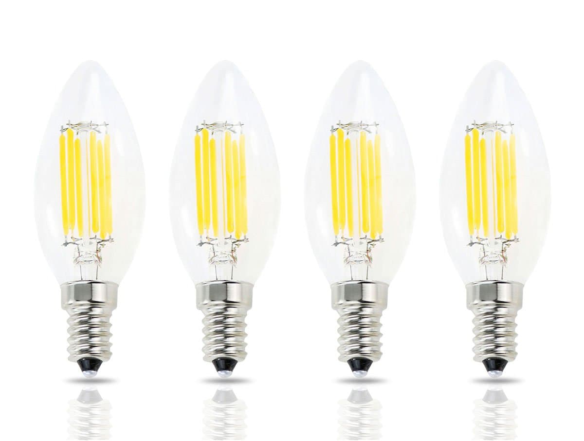 E14 LED Filament Candle Shape Light Bulb,E14 European Base Bulb,Warm White 2700K 600LM 60W Equivalent,C35 Clear Glass Torpedo Shape Bullet Top,No-Dimmable (4-Pack)
