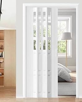 Concertina Door PVC & Acrylic Internal Foldable Gate - Custom Size, Accordion Door for Cupboard/Kitchen, Hallway Pantry Doorway Sliding Door with Handle(White,34x40in(86x101cm))