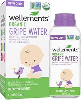 Organic Gripe Water | Relieves Occasional Stomach Discomfort from Baby Gas, Colic, Hiccups and Fussiness | Certified Organic and Non-GMO | No Artificial Flavors | 4 Fl Oz. | Ages Newborn+