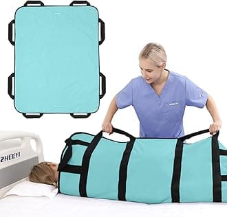 Multipurpose 48" x 40" Positioning Bed Pad with Reinforced Handles - Reusable & Washable Transfer Sheet for Turning, Lifting & Repositioning - Double-Sided Nylon Fabric, Aqua Blue