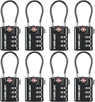 SURE LOCK TSA Compatible Travel Luggage Locks, Inspection Indicator, Easy Read Dials - 1, 2 & 4 Pack (Large, Black 8 Pack)