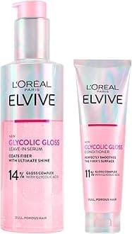L'Oréal Paris Elvive Glycolic Gloss Hair Treatment Elvital Glycolic Shine Set Serum Without Rinse Hair Care for Intensive Smoothness 150 ml + Conditioner for Shiny Hair with Glycolic Acid 150 ml - 2