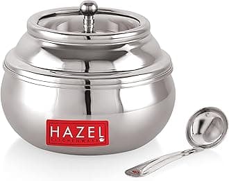 HAZEL Stainless Steel Ghee Pot With Spoon & See Through Lid Oil Containers For Kitchen Ghee Storage Container With Glossy Finish, 200 Ml, Silver