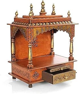 Kamdhenu Art and Craft Wooden Temple/Home Temple/Pooja Mandir/Pooja Mandap/Temple for Home (Copper) - 11.81X23.62 Inch