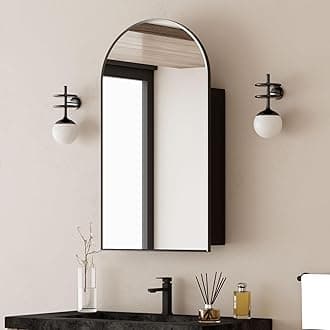 Mepplzian 50x90 Black Bathroom Mirror Cabinet,Surface Mount Arched Mirrored Cabinets Bath Wall,Large Arch Mirrored Cabinets Wall Mounted,Bathroom Mirror with Storage