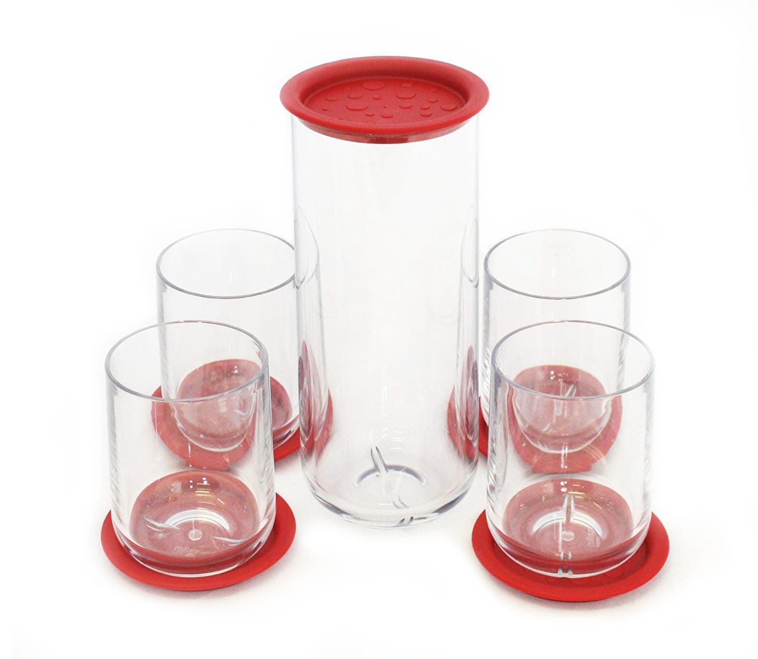 Roltex Copolyester Plastic Pitcher and Glasses (Red Coasters/Lid)