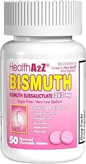 HealthA2Z® Bismuth | Bismuth Subsalicylate 262mg | Multi-Symptom Relief | (50 Count (Pack of 1))