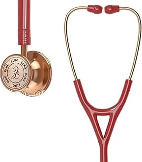 EL-190 Rose Gold edition CROSS III SS stainless steel dual head acoustic stethoscope | Adult & Pediatric Stethocope with Double-sided Rose Gold Chestpiece | Two-Way PVC Tubing | Doctors & Medical Students (Red)