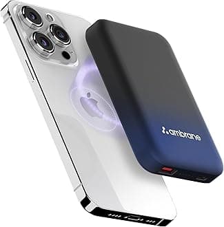 Magsafe Wireless 10000Mah Fast Charging USB Type-C Input Power Bank, Strong Magnet, 22.5W Output For iPhone 12 & Above, Android & Other Qi Enabled Devices + Magnetic Ring (Aerosync Snap, Blue)