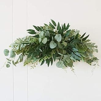 27.5 Floral Swag, Large Artificial Mixed Eucalyptus Leaves Swag, Handmade Front Door Twigs Leaves Greenery Decorative Swag for Wedding Arch Party Wall Home Garden Decor