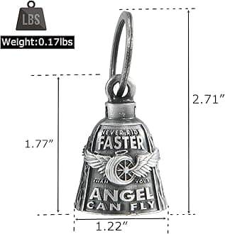 Dream Apparel motorcycle bells for bikers,heavy rider bells accessory and key chain for luck, Never Ride Faster Than Your Angle Can, Large