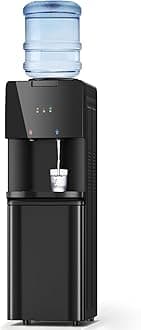 Water Dispenser with Hot & Cold Water, Top Loading Water Cooler for 3 or 5 Gallon Bottles with Child Safety Lock, Ideal for Kitchens, Offices, Coal Black