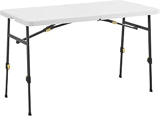 Living and More 4ft Height Adjustable Half Folding Table with Carrying Handle, Easy Folding and Storage, Indoor Outdoor Use, White