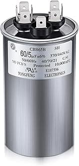 60/5 MFD uF 370/440V CBB65 Dual Run Round Capacitor for AC Motor, HVAC Capacitor, Air Conditioner Replacement, Heat Pump, Fan Start, Condenser Straight Cool, UL Listed