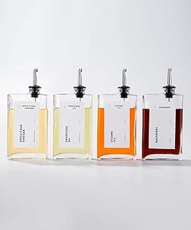 Olive Oil Dispenser for Kitchen, Cooking Oil and Vinegar Dispenser Set, Olive Oil Bottle, Soy sauce bottle, coffee syrup holder - 4 pcs, Silver