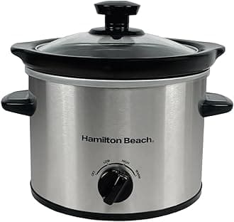 Hamilton Beach 1.8L Mighty Mini Slow Cooker, 90W Energy-Efficient Design, Removable Ceramic Bowl, 3 Heat Settings, Compact for 1-2 People, Easy Clean, Silver - HBSC020S