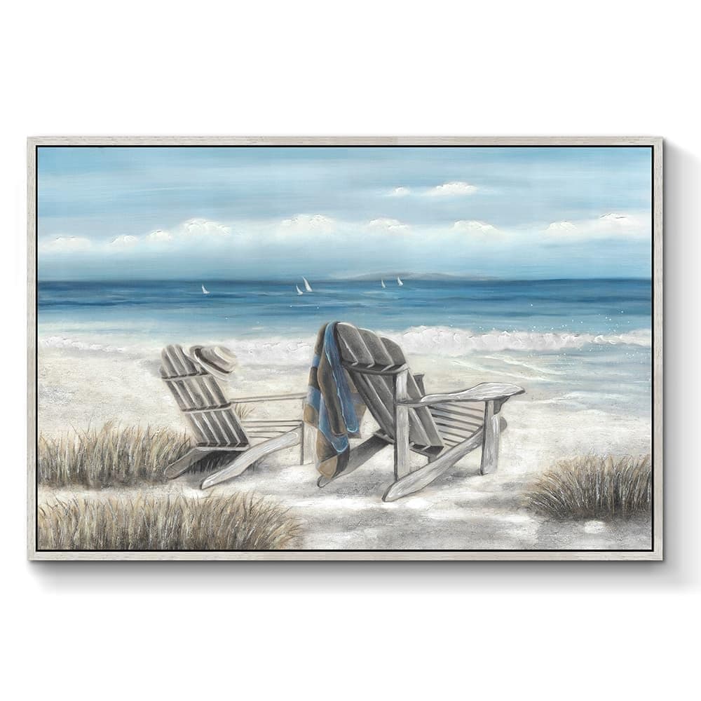 TAR TAR STUDIO Abstract Beach Canvas Artwork Framed: Sand Chair Wall Art Seascape Painting Print for Living Room (36''W x 24''H, Multiple Sizes)