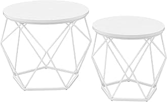 VASAGLE Round Coffee Table, Set of 2, Living Room Table, Side Table, Modern, Removable Table Top, for Living Room, Snow White/Cloud White LET040W46