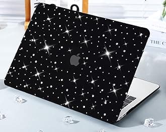 Diamond Case for MacBook Pro 13 inch 2024-2016 M2 M1 A2338 A2289 A2251 A2159 A1989 A1706 A1708, Luxury Bedazzled Bling Shiny Sparkle Glitter PU Leather Hard Shell Case & Keyboard Cover, Black