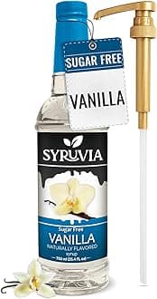 Syruvia Sugar Free Vanilla Syrup for Coffee – Zero Sugar Vanilla Coffee Syrup, for Lattes, Drinks & Beverages – 25.4 fl oz, With Pump