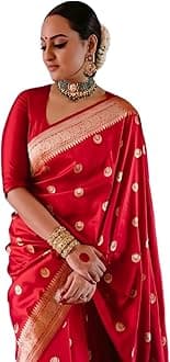 Airkot Traditional Banarasi Silk Saree for Women | Floral Pattern with Sleeveless Blouse | Elegant Bridal Wedding Saree | Latest Party Sari collections