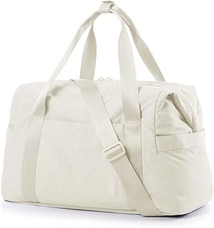 BAGSMART Gym Bag for Women, Carry on Weekender Overnight Bag, Travel Duffel Bags with Trolley Sleeve, Personal Item Travel Bag Tote Bag Workout Dance Bag(Light Beige-Large)
