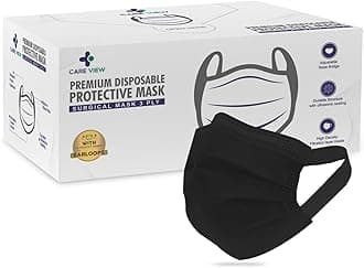 Careview N95 3 Ply Disposable Surgical Face Mask Box with FABRIC Earloop and built in Nose Pin, Certified by BFE>99% and PFE > 95%, SITRA, DRDO, ISO and CE (BLACK, Pack of 400)