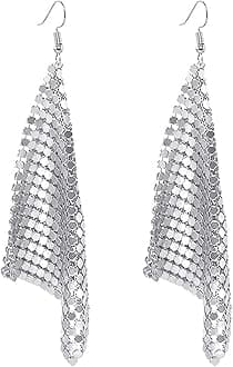Suyi Trendy Women Earrings Metal Mesh Grid Sequins Tassel Long Drop Dangle Earrings