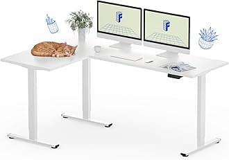 FLEXISPOT L-Shaped Standing Desk 180x120cm, Corner Electric Height Adjustable Stand up Desk, Sit Stand Computer Workstation with 4 Memory Controls, Left or Right Setup, White