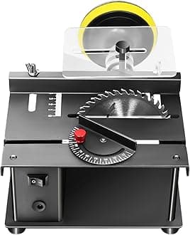 Mini Table Saw 200W - 0-90° Adjustable 1.3in Cutting Depth, 7-Speed 3000rpm w/Cold-Rolled Steel Base, for Wood/Metal/Plastic, Desktop DIY Craft Cutting Tool