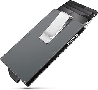 POWR Card Holder Wallet, Mens Minimalist Slim Metal RFID Blocking Contactless Protector, Money Clip
