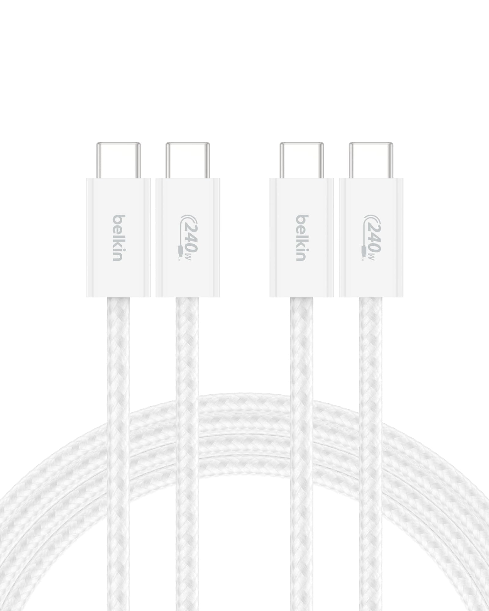 Belkin USB C to USB C Cable 2-Pack, 6.6ft, 240W - Type C Charger, iPhone Charger Cord, Soft, Braided, Flexible for iPhone 17, Galaxy S25, Pixel 10, MacBook, Chromebook, iPad Pro, Switch – White