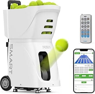 PT-Smart Tennis Ball Machine Automatic Portable Tennis Ball Launcher/Thrower for All Level Players Training and Practice - Pre-Programmed and Custom Drills, Complete with App/Remote Control.