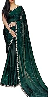 Women's Dailywear Georgette Stone Work Saree with Border & All-Over Stone Embellishments – Wedding Saree with Blouse Piece (5 Colors, 5.5m Saree + 0.8m Blouse)
