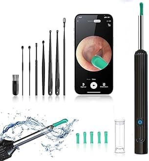 Ear Wax Removal Tool, Ear Cleaner with Camera and Light, Smart Visual Earwax Removal Kit Waterproof Silicone Ear Spoon for Easy Earwax Cleaning (NE7-YT)