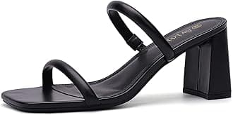 Avidirk Women's Square Open Toe Heeled Sandals Two Strap Mules Slip On Block Chunky Mid Heels Sandals