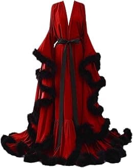 yinyyinhs Womens Sexy Feather Bridal Robes Silk Satin Long Nightgown Bathrobe Sleepwear Maternity Robe for Photoshoot