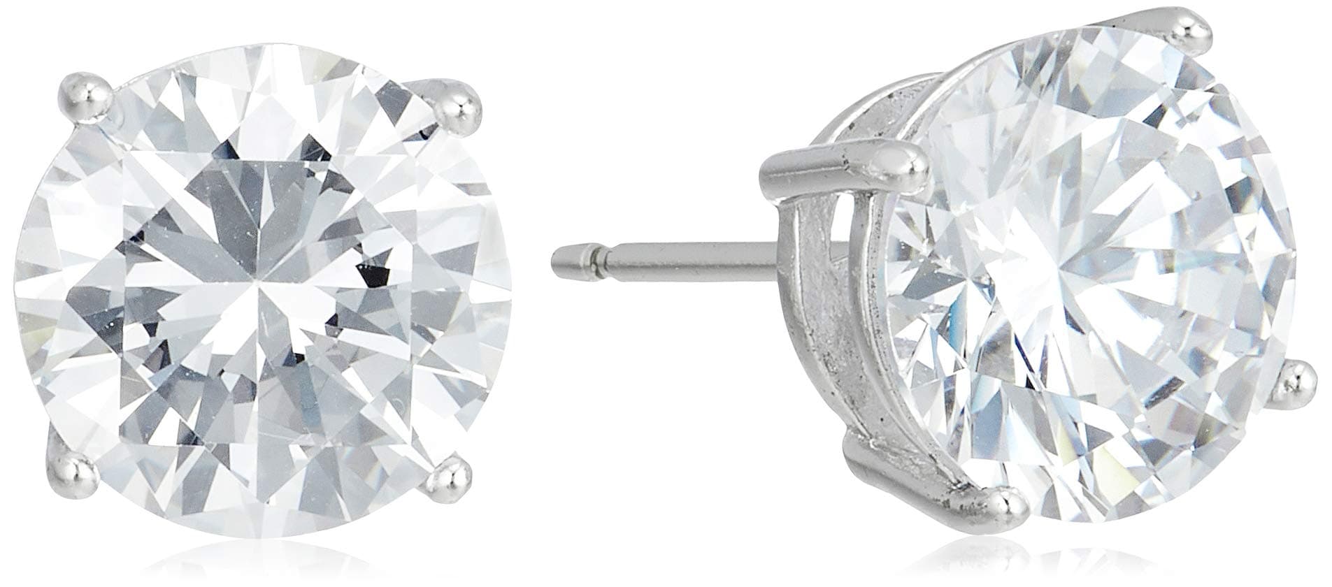 Amazon Essentials Plated Sterling Silver Cubic Zirconia Stud Earrings (Round & Princess)