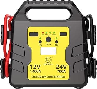 12V/24V Lithium-ion Jump Starter, Peak Current 12V/1400A, 24V/700A Battery Booster Pack with Jumper Cables, USB and DC Ports Power; Combo Jump Starter for 4WD’s, Medium Trucks, Buses