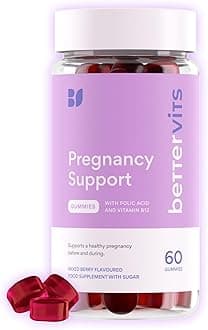 Pregnancy Support Gummies | Pregnancy Vitamins for Women with Folic Acid & Vitamin B12 | Complete Multivitamins Complex C, D, E & Zinc | Pre and After Support - 60 Berry Gummies