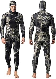 Nataly Osmann Camo Spearfishing Wetsuits Men 3mm /1.5mm Neoprene 2-Pieces Hooded Long Sleeve Scuba Diving Suit Full Body Keep Warm Snorkeling Suits