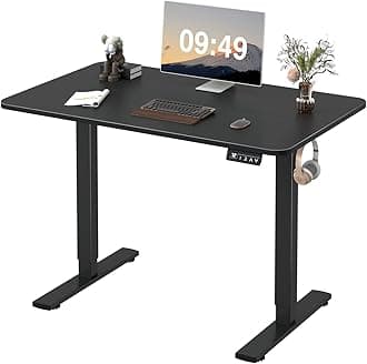 Furmax Electric Height Adjustable Standing Desk Large 40 x 24 Inches Sit Stand up Desk Home Office Computer Desk Memory Preset with T-Shaped Metal Bracket, Black
