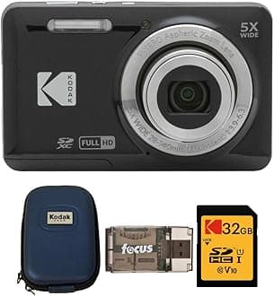 Kodak PIXPRO Friendly Zoom FZ55 Digital Camera (Black) Bundle with Camera Case, 32GB Class 10 UHS-I U1 SDHC Memory Card and USB 2.0 Card Reader (4 Items)