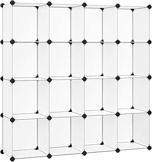 Cube Storage Organizer, Set of 16 Plastic Cubes, Book Shelf, Closet Organizers and Storage, Room Organization, Bedroom Living Room, 12.2 x 48.4 x 48.4 Inches, White ULPC44L