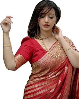 Women's Pure Kanjivaram Banarasi Sari Made of Soft Silk with Blouse Part for Wedding, Brocade, Baby Pink