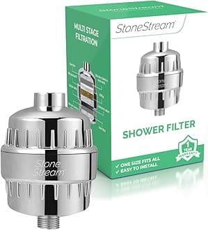 StoneStream EcoPower Shower Head System — Spa Like Ionic Filter to Soften Water, Increase Pressure & Save Water — Universal Hard Water Filter for All Types of Showers