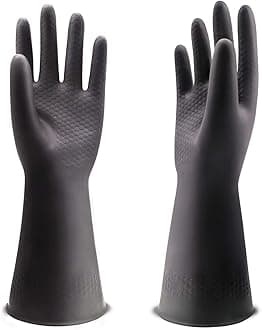 Chemical Resistant Latex Gloves,Cleaning Protective Safety Work Heavy Duty Rubber Gloves,12.6",Black 1 Pair Size Large